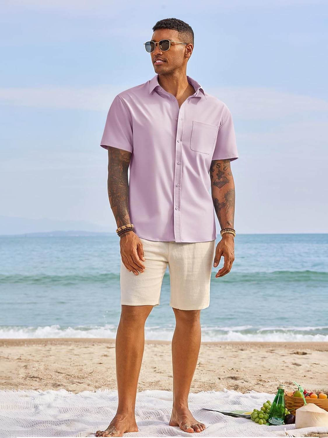 Runcati Mens Button Down Shirts Short Sleeve Casual Dress Shirt Summer Untucked Shirts with Pocket - Image 5