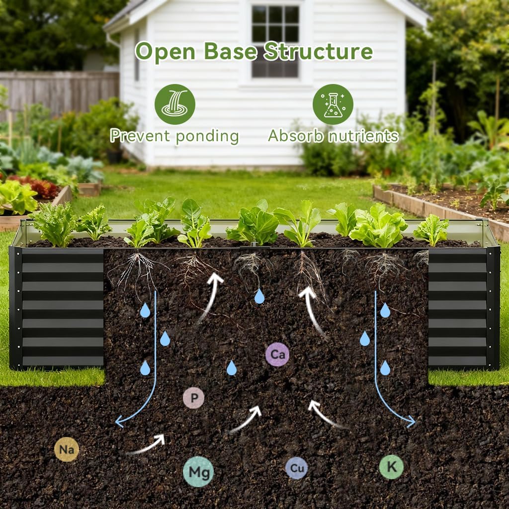 COMHOMA Raised Garden Bed 6x3x2ft,Galvanized Metal Planter Box Kit for Outdoor Gardening,Large Vegetable Flower Growing Beds with Gloves Tools,Black