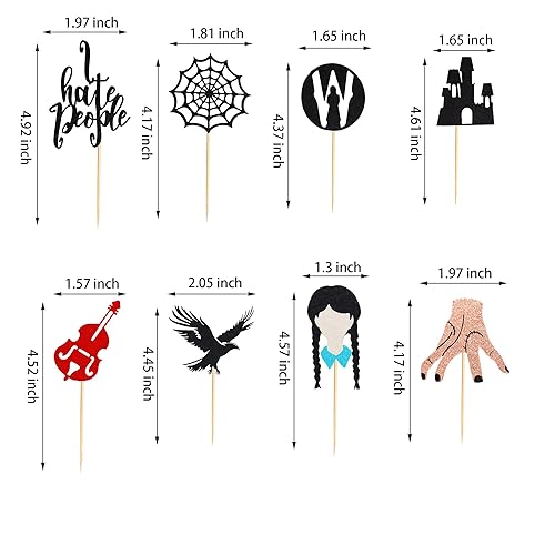 Miniatura 2 de Arthsdite 24 piezas de decoración de cupcakes de terror Wednesday Addams Thing Hand Black Eagle I Hate People Cobweb Castle Girl Addams Family