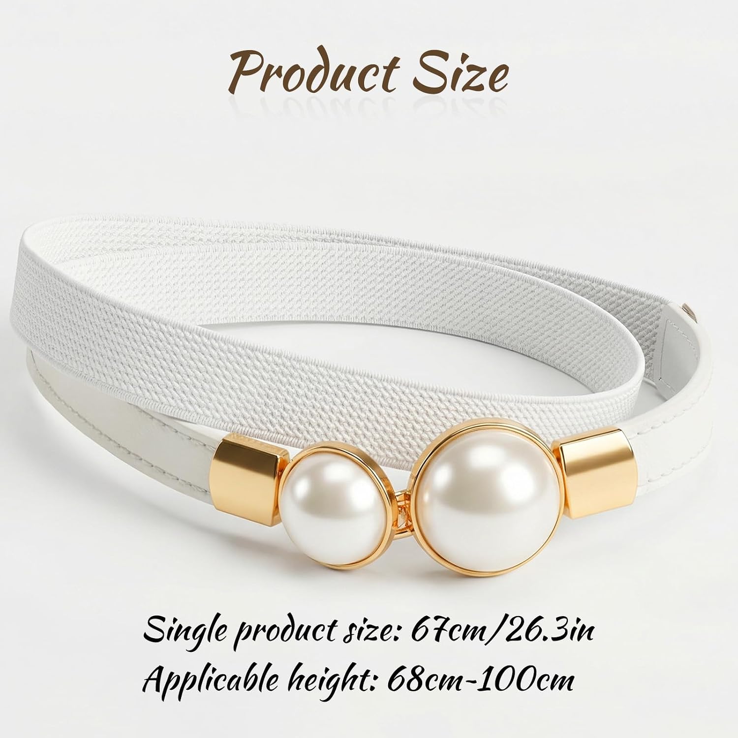 cobee White Belts for Women, Skinny Stretchy Waist Belt Elastic Pearl Buckle Thin Waistband for Women Dress