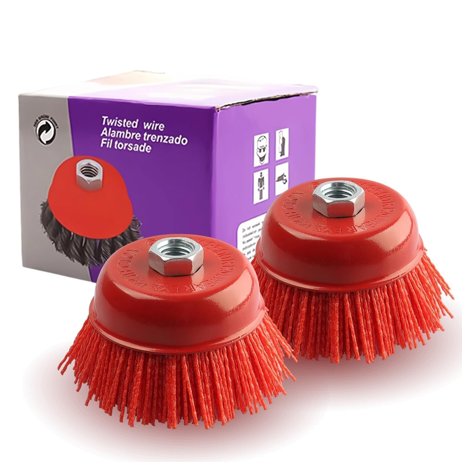 LERANXIN 2 Pcs Nylon Filament Abrasive Wire Brush for Drill , Internal Thread M14 Drill Brushes for Cleaning, Nylon Brush is Used for Deburring, Cleaning, Rust and Paint Removal - 75mm