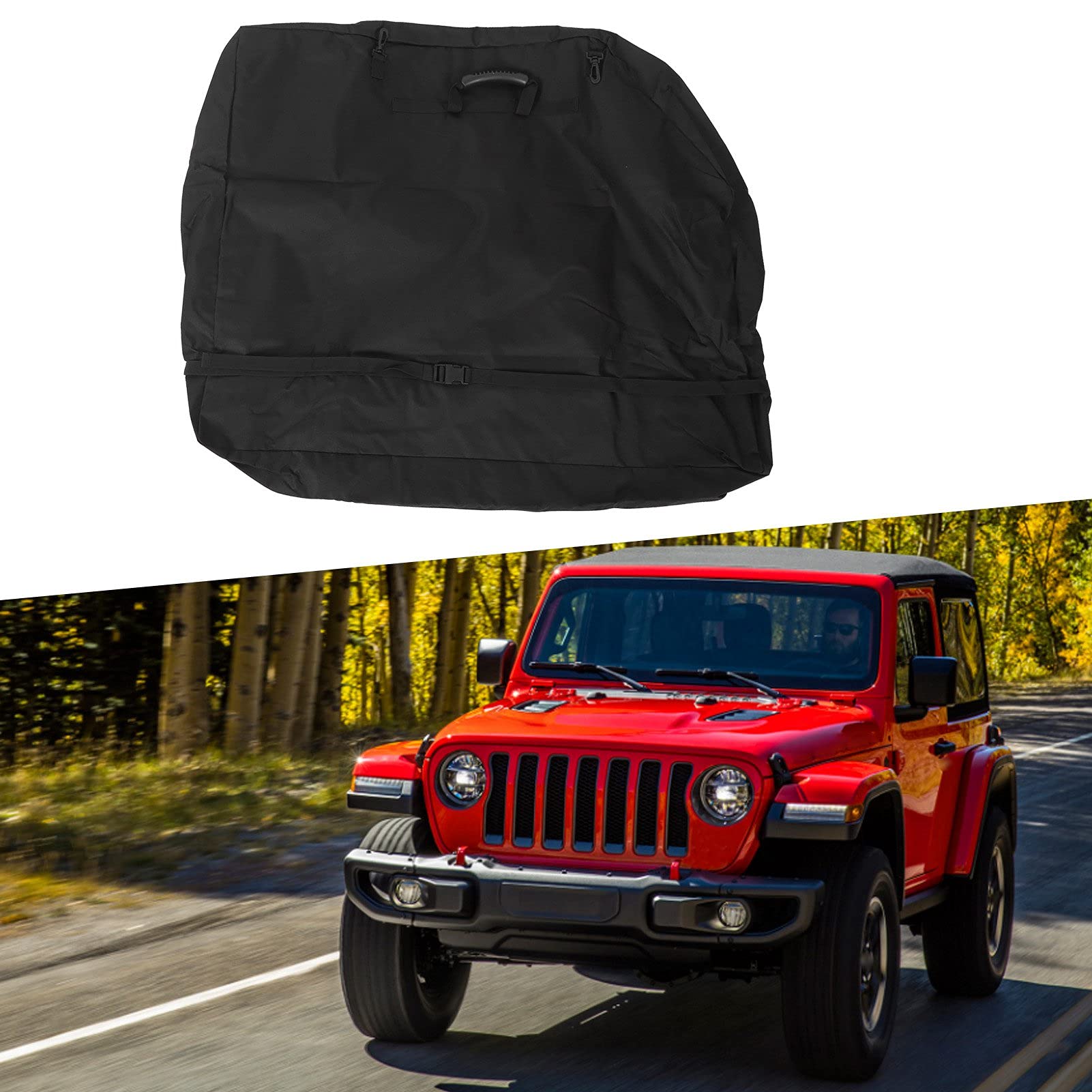 Hard Top Storage Bag for JK JL | Trwała, czarna tkanina winylowa, regulowany pasek, wygodne przechowywanie na ścianie