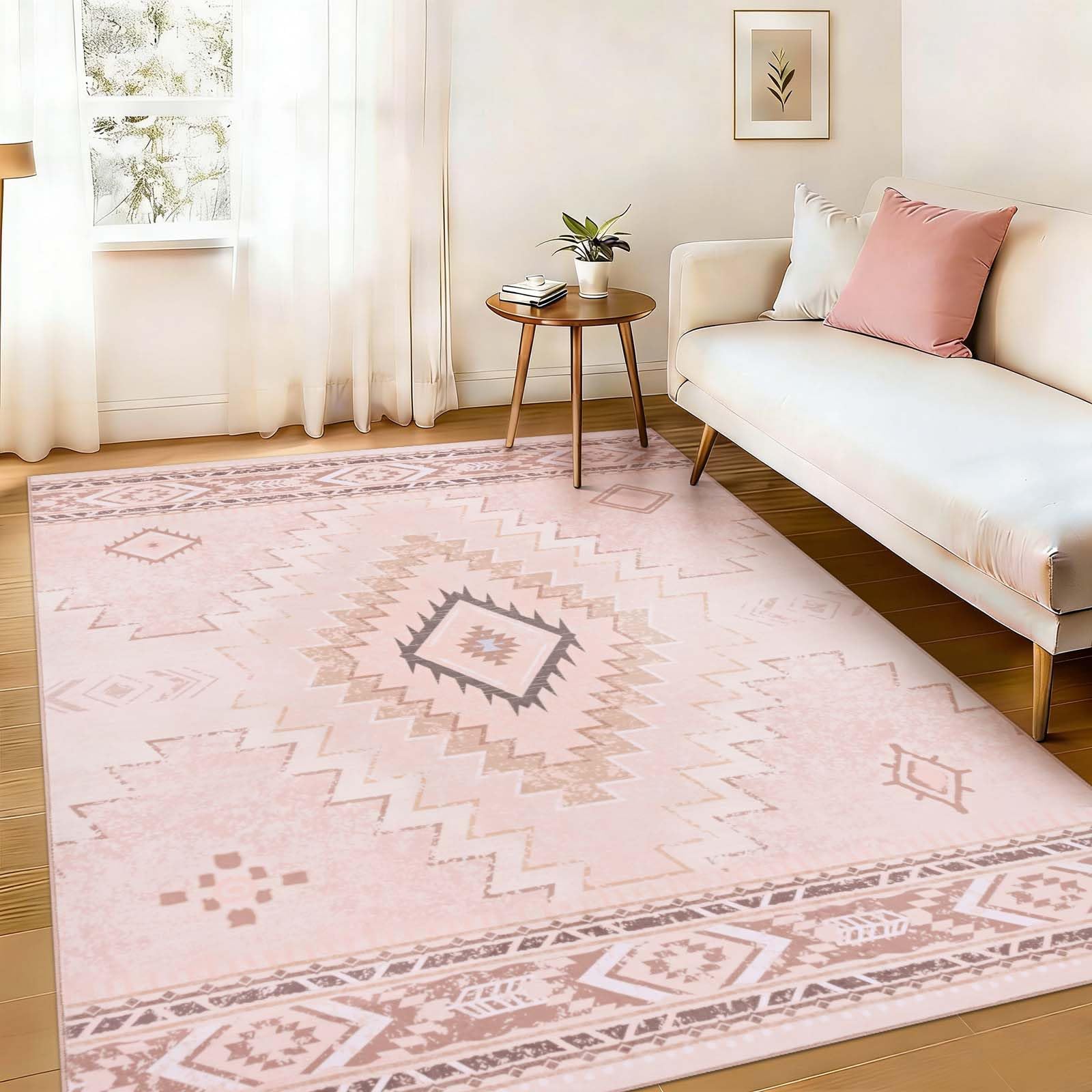 Alishomtll Area Rugs for Living Room 120x170 cm, Washable Anti Slip Large Rugs, Pink Super Soft Bedroom Rug, Modern Geometric Style Carpet, Short Pile Non Shedding Floor Carpets Easy to Clean