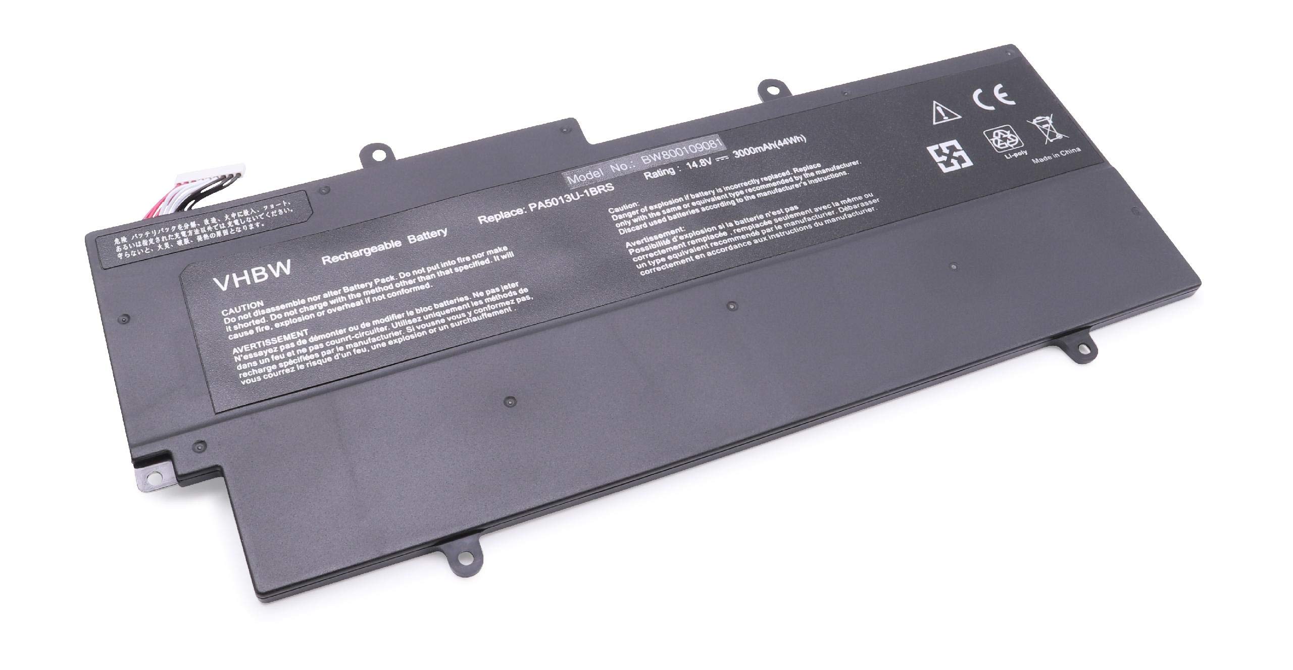 vhbw Replacement Battery compatible with Toshiba Portege Z830, Z830-10P, Z830-BT8300, Z830-S8301 Laptop (3000mAh, 14.8V, Li-Polymer)