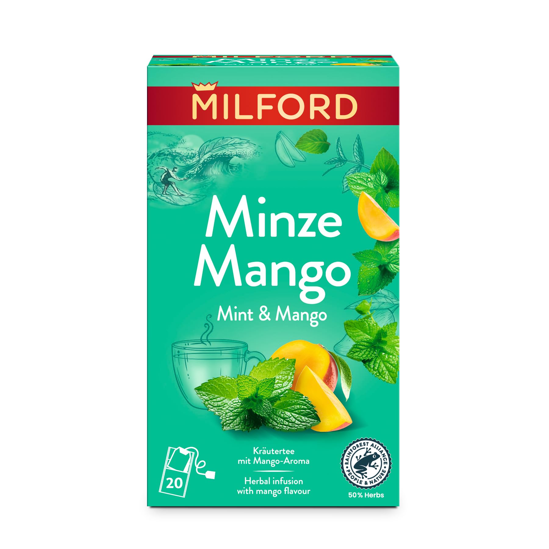 MILFORD Minze Mango | Kräutertee mit Mango-Aroma | 20 Teebeutel