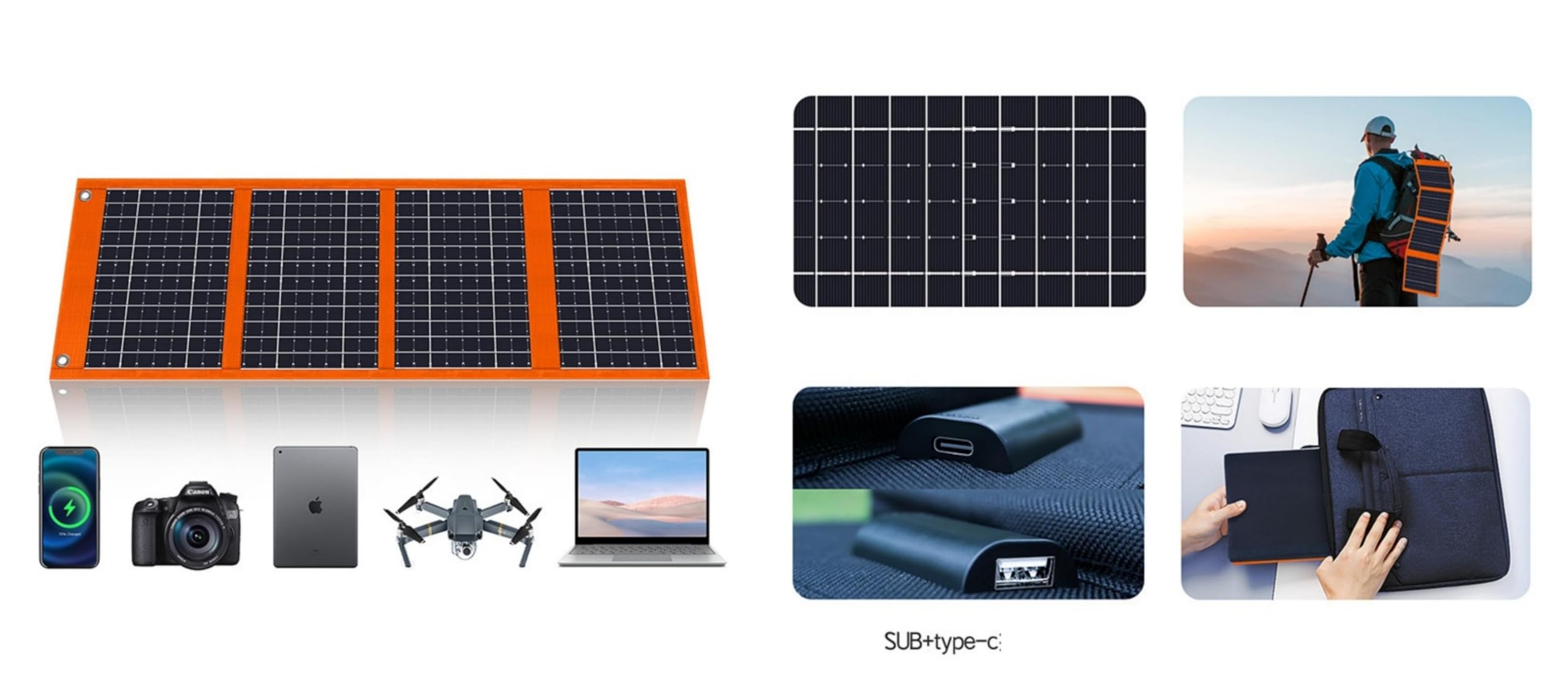 Panel słoneczny, 25 W, do użytku na zewnątrz, składana, przenośna, ładowarka solarna, złącze USB + typ C, szybkie ładowanie telefonów komórkowych, tabletów, aparatów