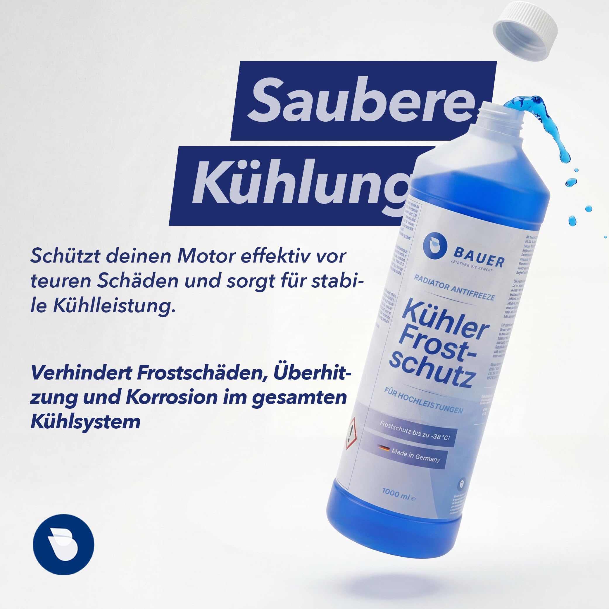 Bauer Blue Kühlerfrostschutz G11 Kühlmittel Blau Konzentrat – bis -38°C Frostschutz – Universal für Motor & Kühlsystem – Korrosionsschutz für Alu & Stahl – Ganzjahres Kühlerschutz – Made in Germany - 4