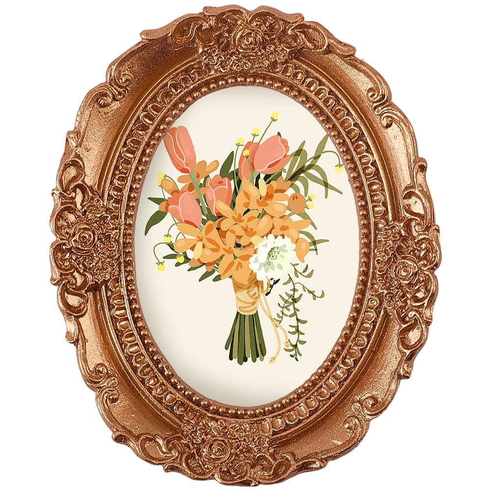 Photo 1 of CRASPIRE Mini Vintage Picture Frame 4 x 3 Inch Wall Mount and Tabletop Small Antique Retro Display Carving Oval with Hook Western Victorian Rustic Decoration for Home Photo Gallery Art