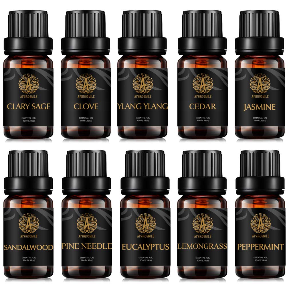 Aromatherapie Kiefer Nadeln ätherische Öle für Diffusor- Jasmin, Clary Salbei, Ylang Ylang Öle..., 10X10ml Sandelholz ätherisches Öl Set, 100% reine Zeder Öle set für Hause