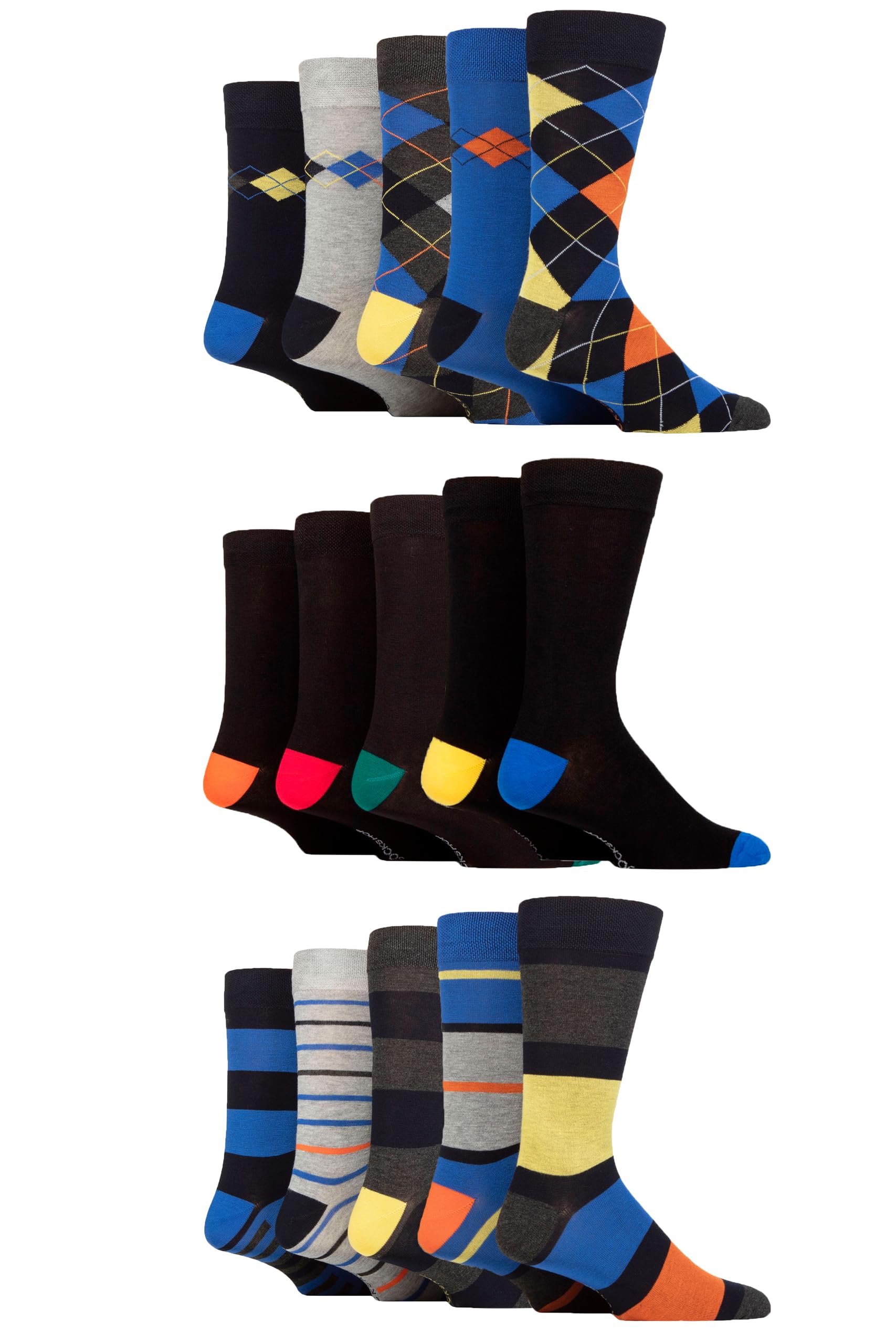 Sockshop Men's Navy Bright Soft Bamboo Socks - Breathable & Cooling In Many Patterns And Colours In Size 7-11 In A 15 Pair Multipack 7-11