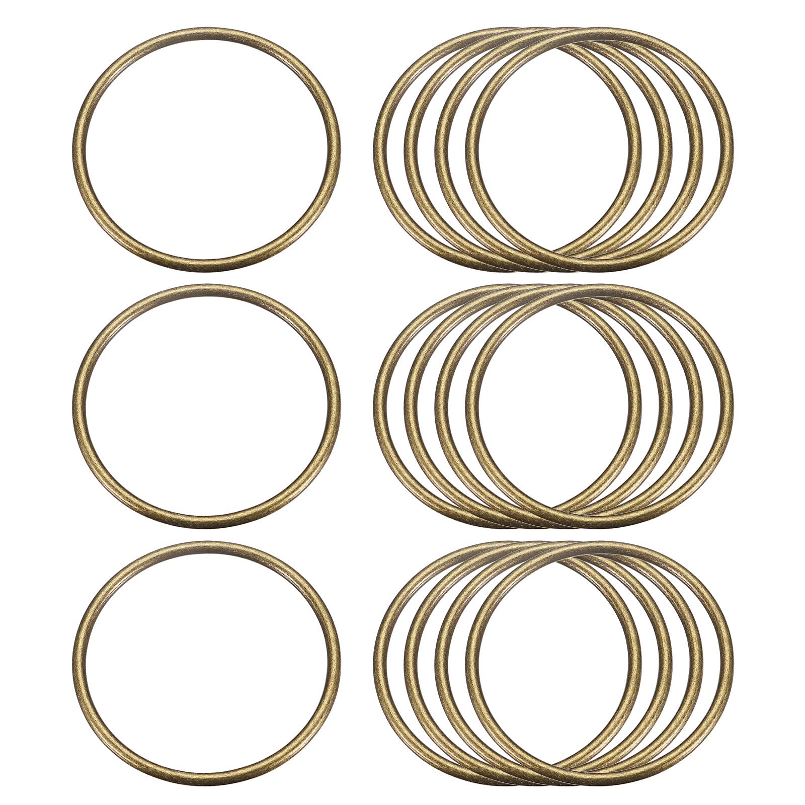 uxcell Metal O Rings, 15pcs 50mm(1.97") ID 3mm Thickness Multi-Purpose Welded O-Ring Buckle for Craft Belt Purse Bag Making Hardware, Bronze Tone