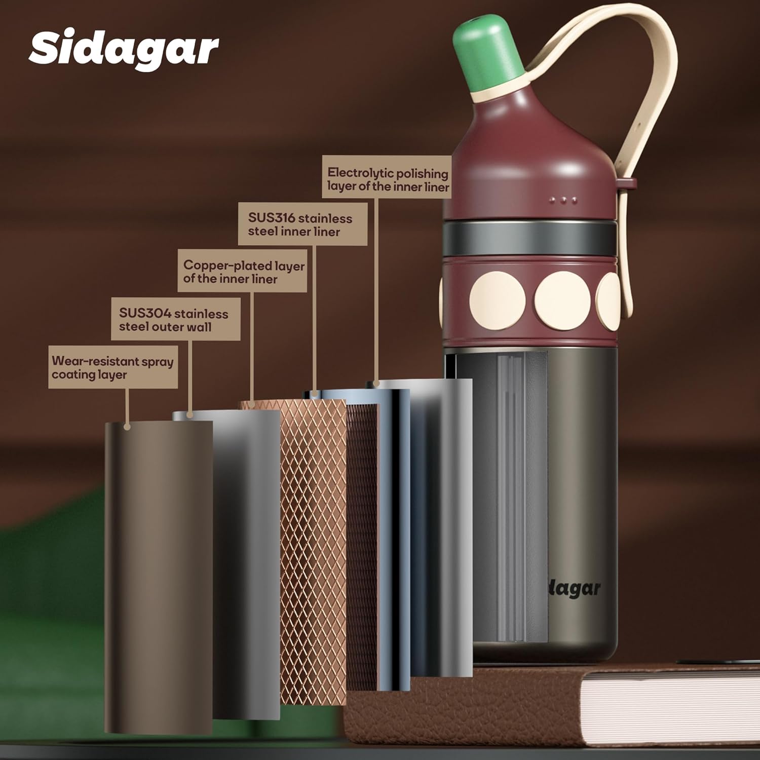 24 oz Sports Tumbler, Stainless Steel Vacuum Water Bottle Insulated Iced Coffee Cup Double Wall Travel Flask (Coffee Brown) - Image 8