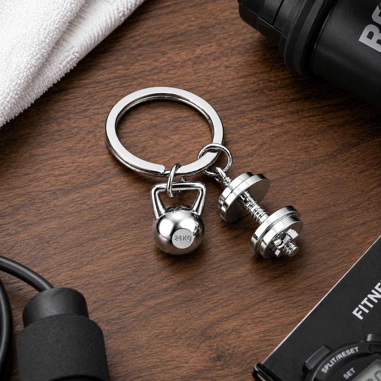 Kettlebell Keychain – Fitness Keychains Bag Charm for Women with Mini Fitness Equipment Design, Dumbbell Key Chains Gifts for Fitness Lovers, Friends, Girls, Family-Silvery image 2