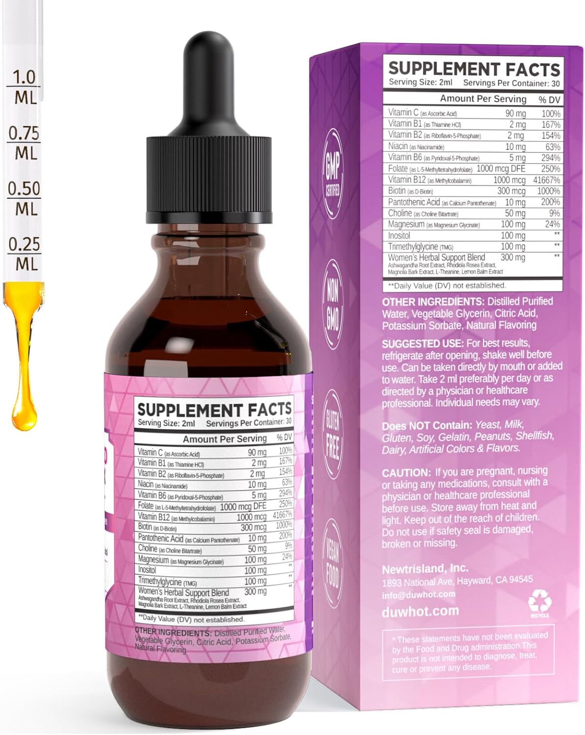 Methylated B-Complex Liquid Drops for Women, Active B Vitamins B1 B2 B6 B9 (5-MTHF) & B12 1000 mcg, Vitamin C, Magnesium, Inositol, Choline & Herbal Blend for Energy, Stress Support, 2 Fl Oz - Image 9