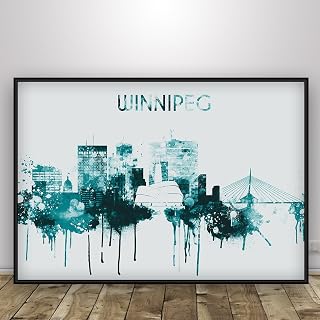 Winnipeg City in Canada, Wall Poster Print, Canada Skyline Watercolor Poster, Manitoba Province Unframed Print