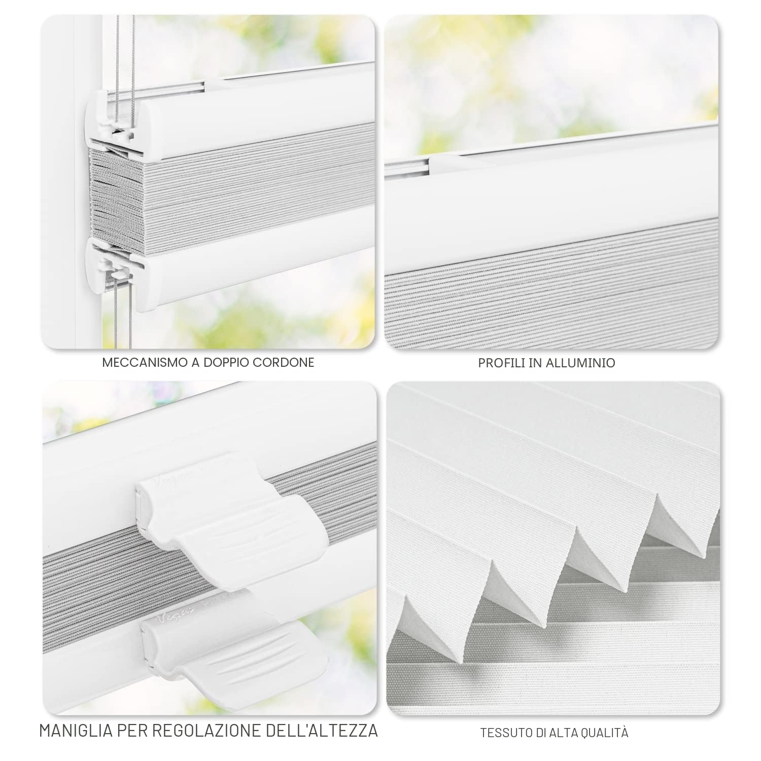 Estika Tenda plissettata su misura senza forare - larghezza 30-129 cm, altezza 150-230 cm - tessuto in 23 colori, profilo in 5 colori - per interni, per finestre, fissaggio a morsetto (Klemmfix)