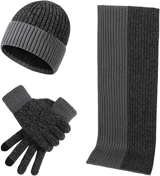 Winter Hat Scarf Gloves Winter Warm Set 3-Piece Including A Knitted Hat Scarf and Gloves for Cold WeatherGrey