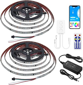 ALITOVE 32.8ft Dream Color Bluetooth LED Light Strip Music Sync Color Chasing RGB Rainbow WS2811 Addressable LED Pixels Lights Strips 10M 300 LED Waterproof for Bedroom Home Party