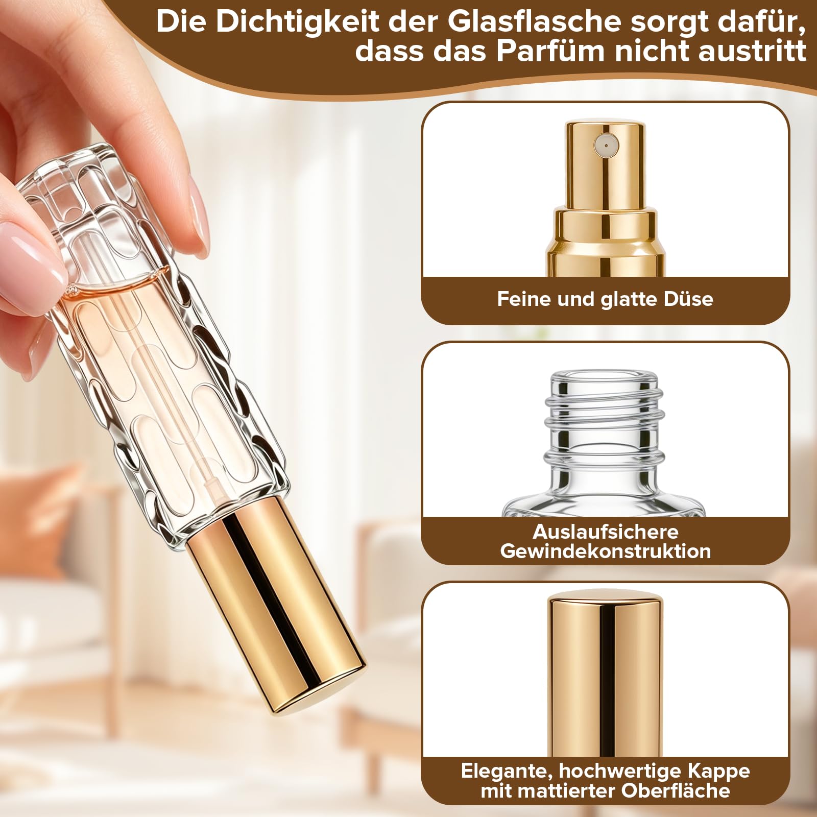 8 perfum podróżnych w sprayu, 10 ml, pusta szklana butelka na perfumy | Przenośny atomizer do torby z kroplomierzem i lejkiem, wsuwany do torebki, kieszeni lub portfela