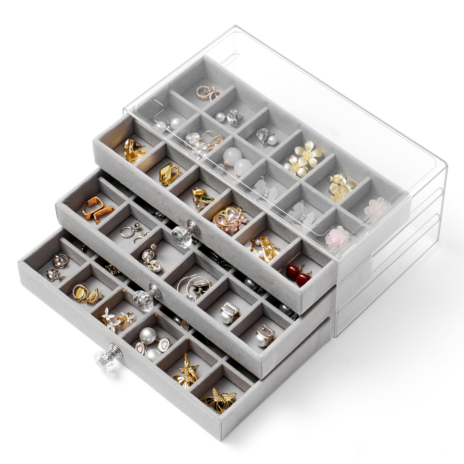 Photo 1 of KATISYIO Velvet Jewelry Organizer Case - 54 Slots - Gray