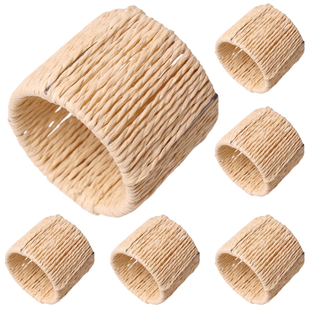 Décoration De Table Lot de 100 Ronds De Serviette Tissés a La Main Couleur Bois Naturel pour Hôtels Mariages Fêtes Et Banquets
