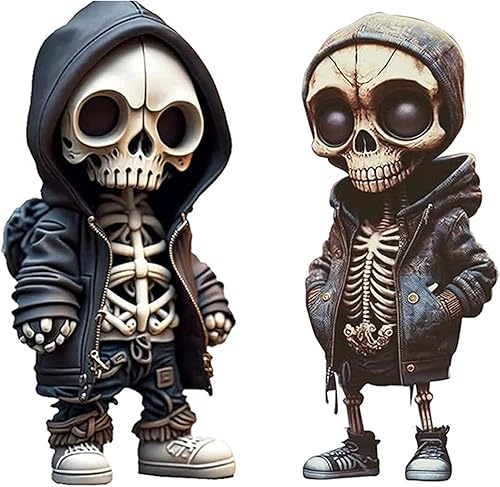 2 figuras de esqueleto geniales, manualidades de resina, figuras de cráneo de hip hop, estatua gótica, ropa de calle, estatua de calavera de
