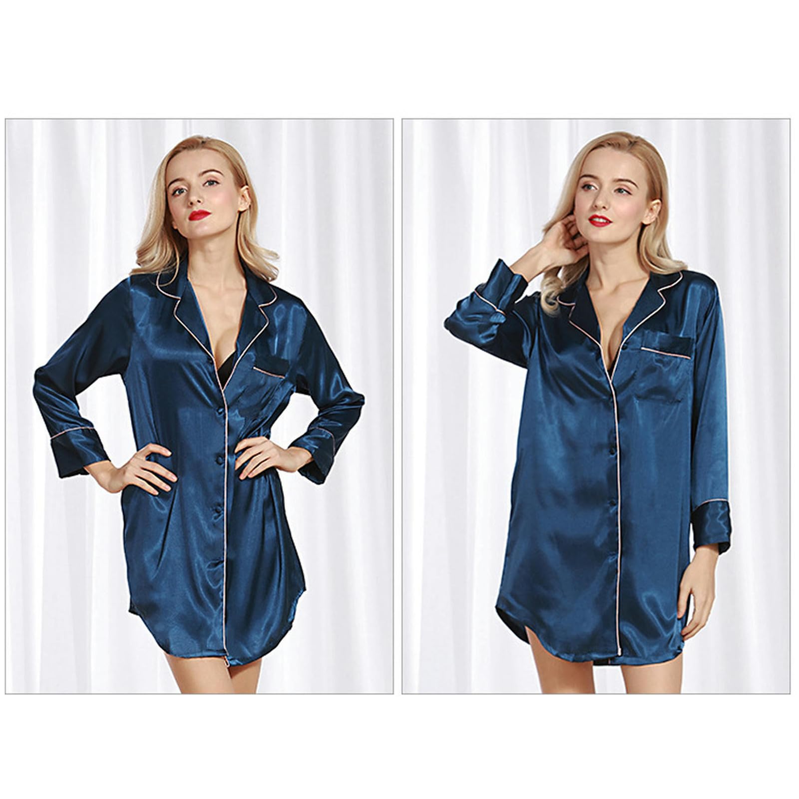 Pigiama Donna Camicia da Notte Sexy in Raso da Donna - Abito Estivo in Seta, Pigiama Sexy da Donna, Comodi Vestiti per La Casa-Bianco-l