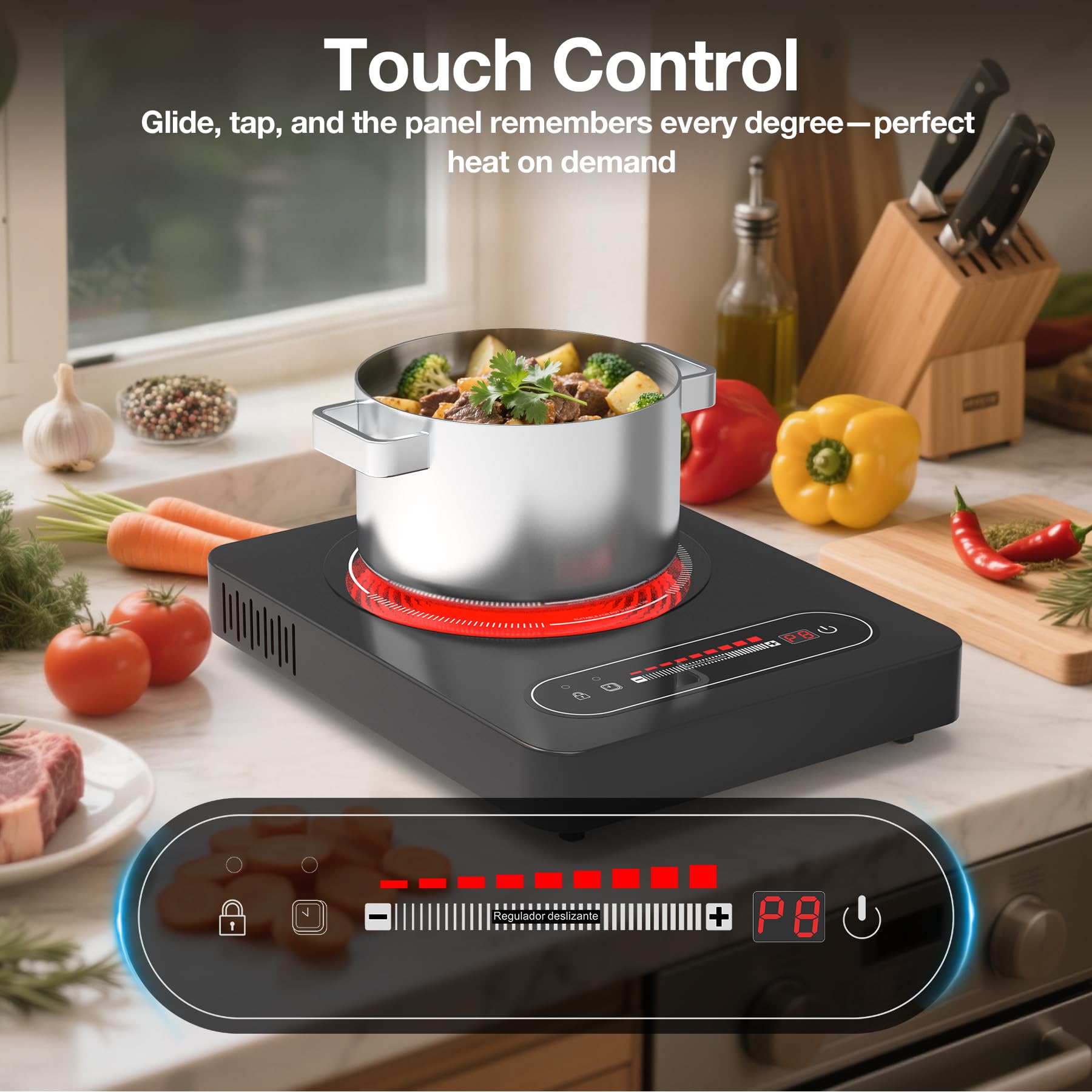 ANHANE 1800W Electric Cooktop, 11 Inch Portable Single Burner with Timer & Child Lock - 110-120V Compact Countertop Stove for Everyday Cooking in Kitchen, Dorm, RV or Office view 5