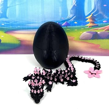 Generic 3D Printed Articulated Black and Pink Cherry Blossom Dragon, 12"" Flexible Dragon, Fidget ADHD Autism Sensory Toy D028-DR