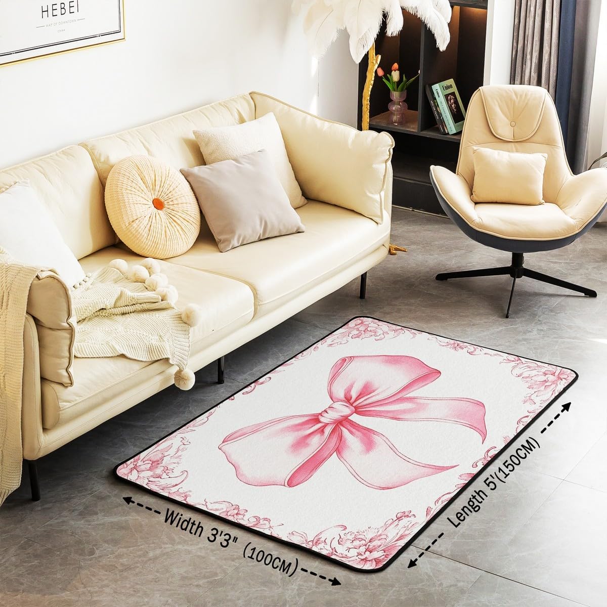 Erosebridal Pink Bowknot Carpet,Watercolor Bow Area Rug 3x5 for Bedroom Living Room Playroom,Fantasy European Flower Decorative Rug,Bow Tie Indoor Floor Mat Non Slip