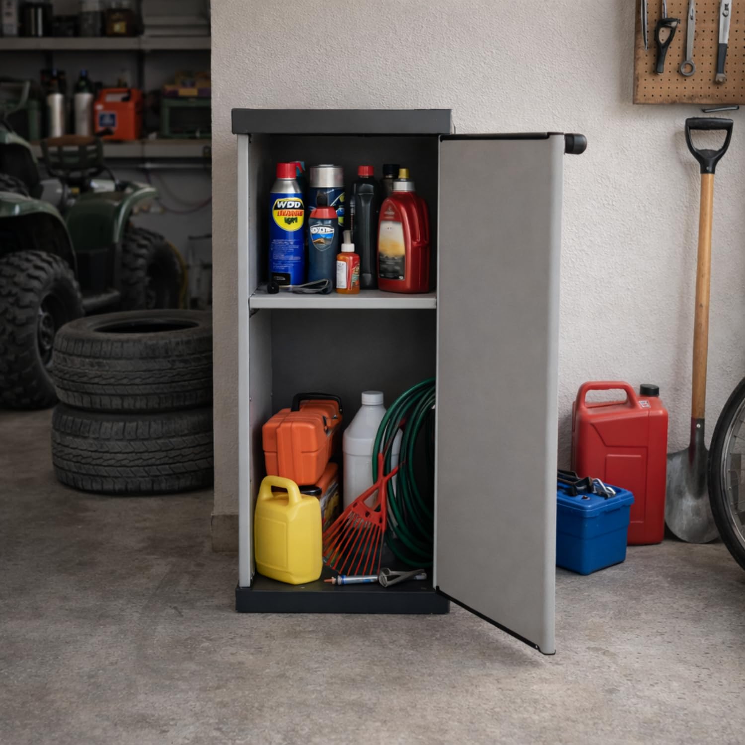 PALUPLUS Armadio Basso a 1 Anta in Resina di Colore Grigio, Misura 34x38,5x85 cm, 2 Ripiani Multiuso, Mobile da Interno ed Esterno con Piedini Antiscivolo, Made in Italy -MONG3936F -5