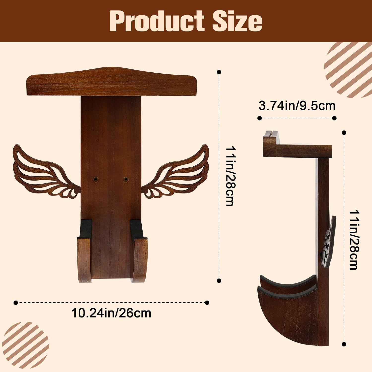 Dark Brown Guitar Wall Mount Hanger for Guitars and Ukuleles