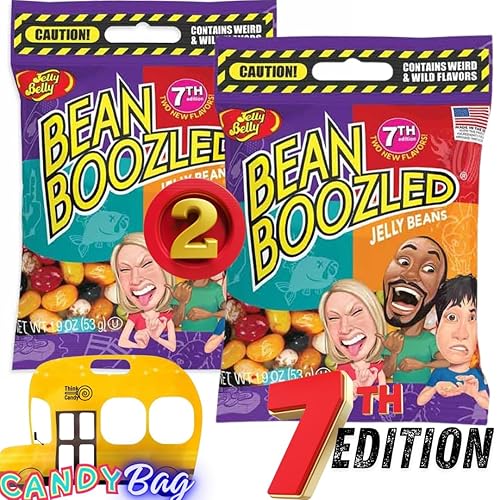 (2 PACK) Bean Boozled 7th Edition Jelly Beans, Weird Flavored Chewy Candies, Refill Bags for Dispensers & Spinner Challenge Games -Resealable Candies ZipBag by Think Candy Included (7th EDITION) - 7th EDITION