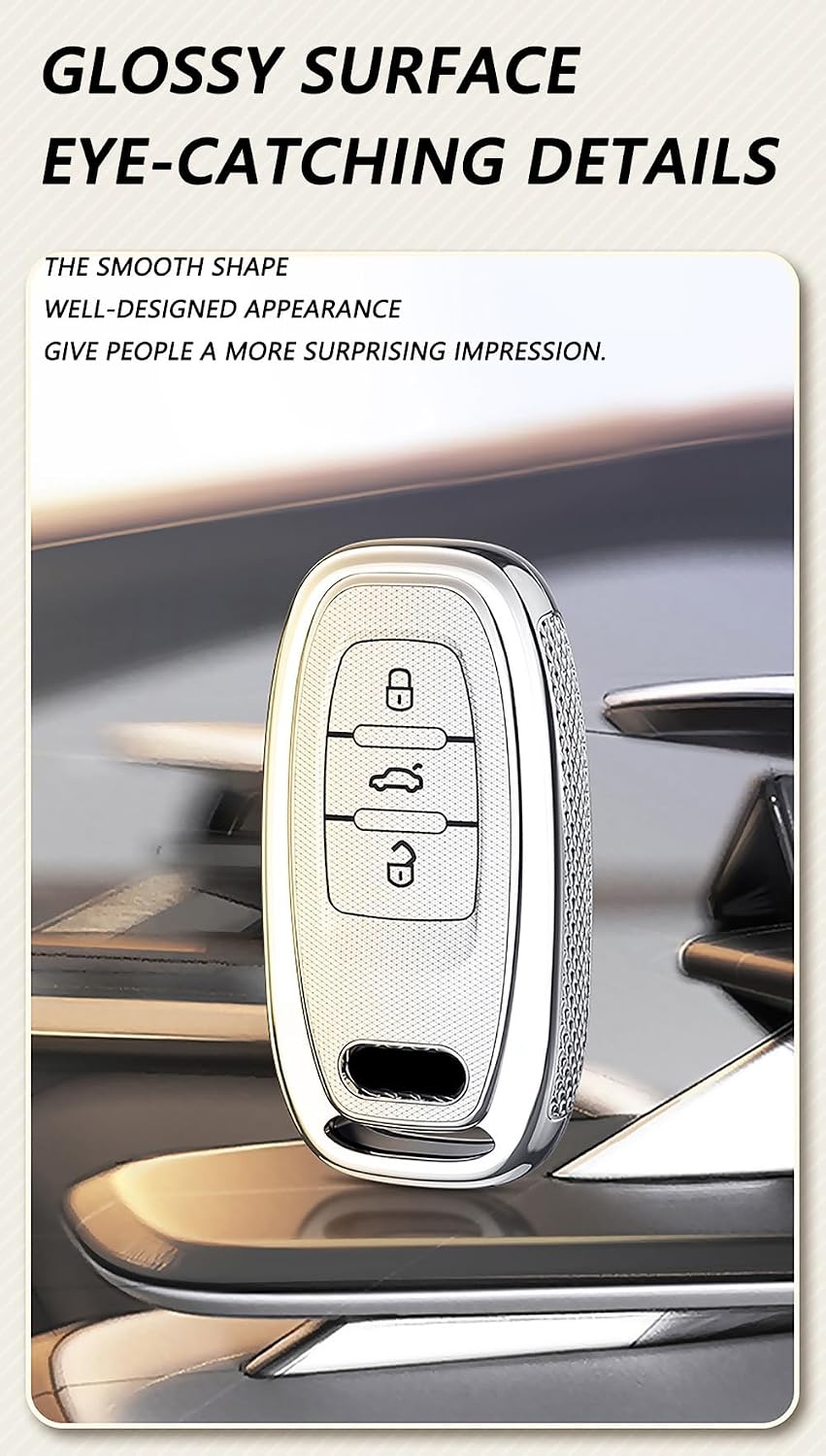 SANRILY PC Plating 3 Button Key Fob Cover Fit for Audi R8 Q5 Q7 S3 S4 S5 S6 S7 S8 SQ5 RS5 RS7 A4 A5 A6 A7 A8 Keyless Key Fob Case Shell with Leather Keychain Pink