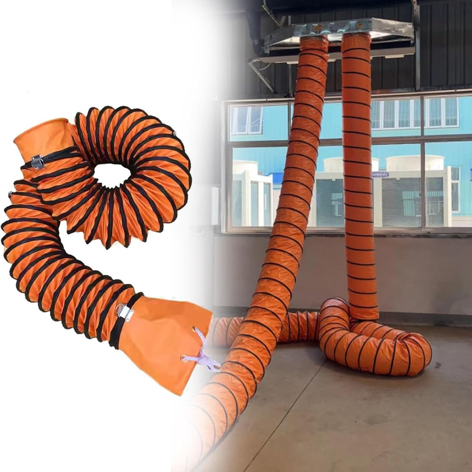 Manguera para conductos, Manguera Flexible de 6" x 38" - Conducto de Aire de PVC y Nailon ignífugo con Gancho en S y Soporte de Acero, Ideal para Ventiladores extractores, Tubos de admisión