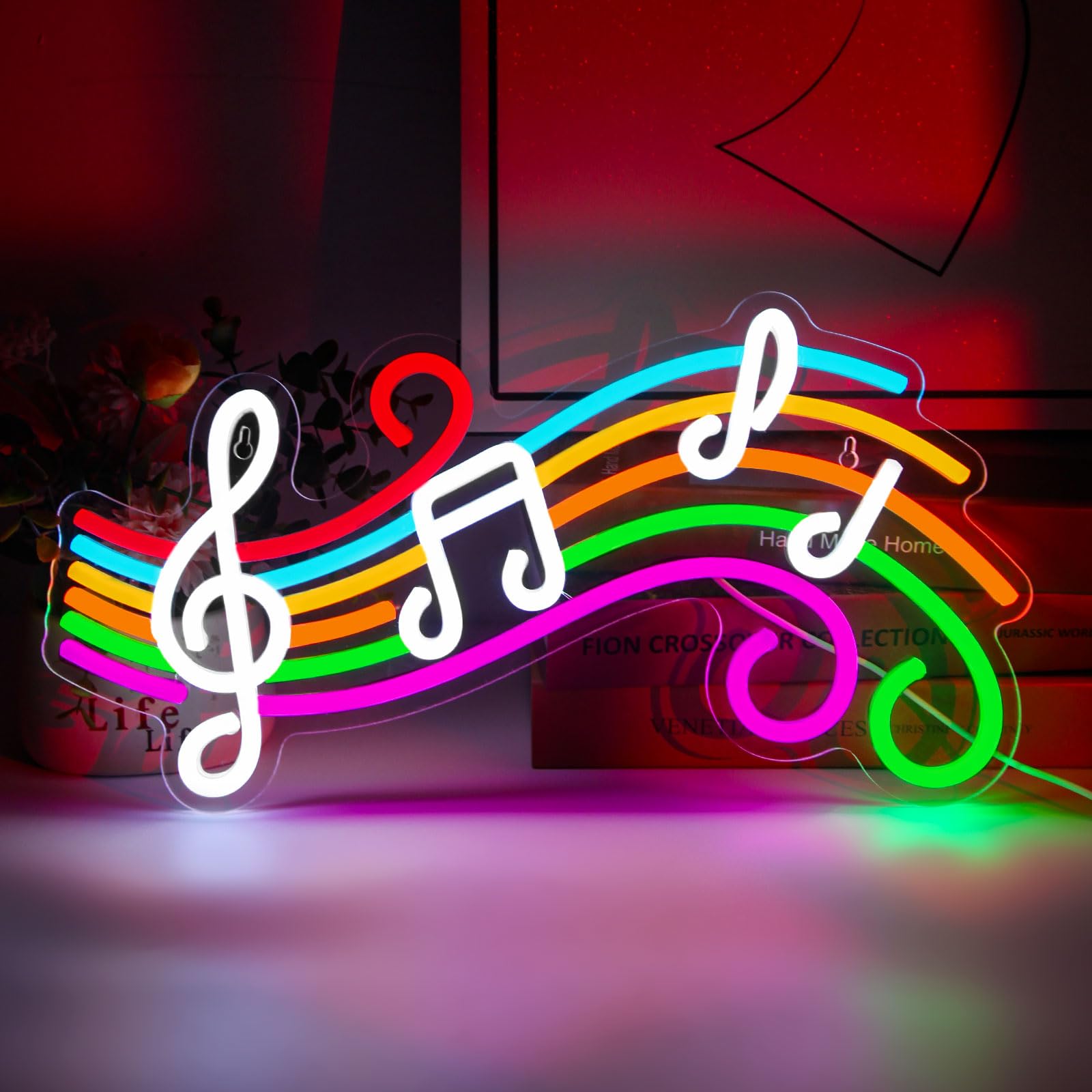 Music Neon Sign Dimmable Musical Note Staff LED Neon Light for Bedroom Wall Decor Colorful Music Studio Party Birthday Gifts Kids