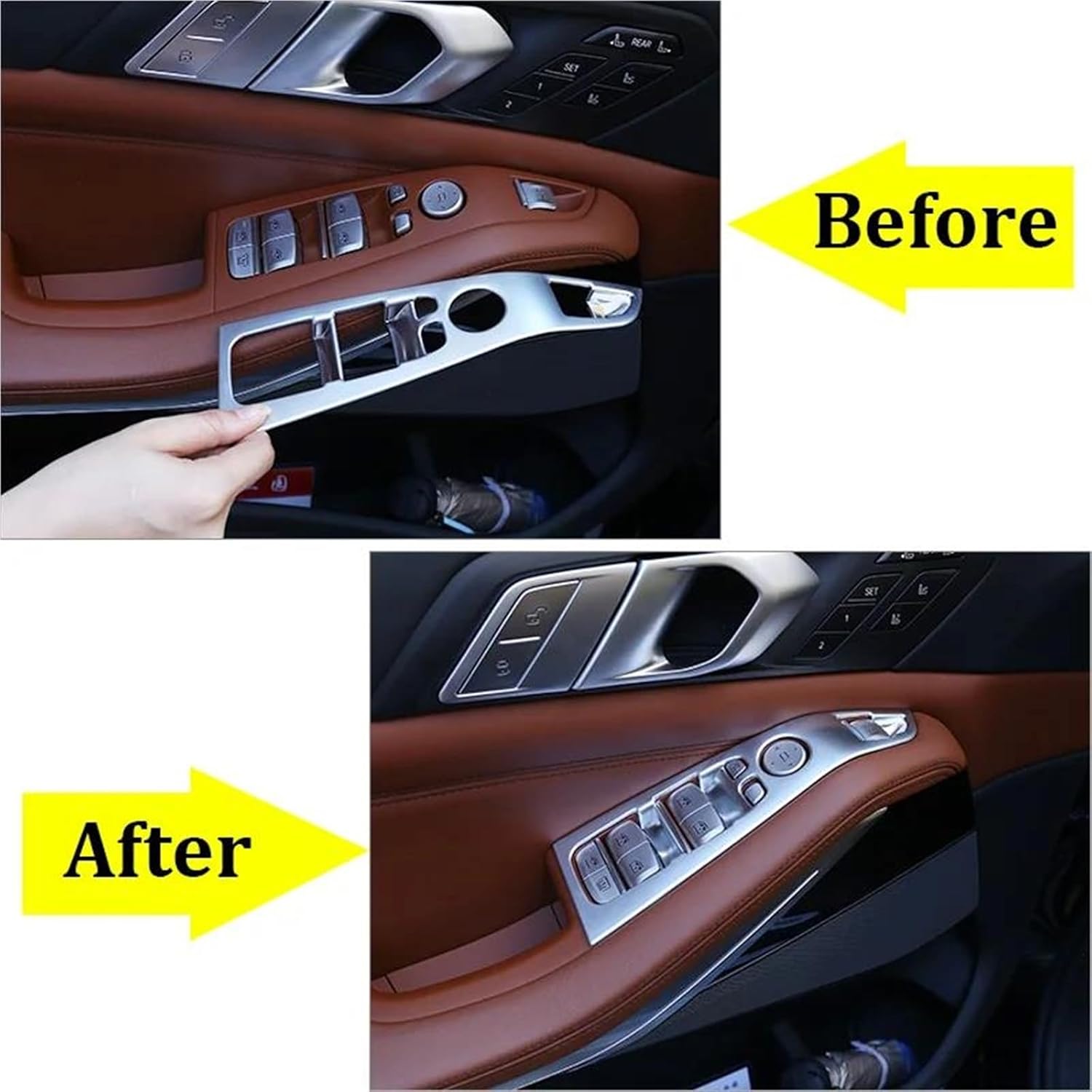 Decoration Interior Car Styling for BMW X5 G05 X7 G07 2019-2022 LHD Window Glass Lift Switch Panel Armrest Trim Cover Interior(Silver 4pcs)