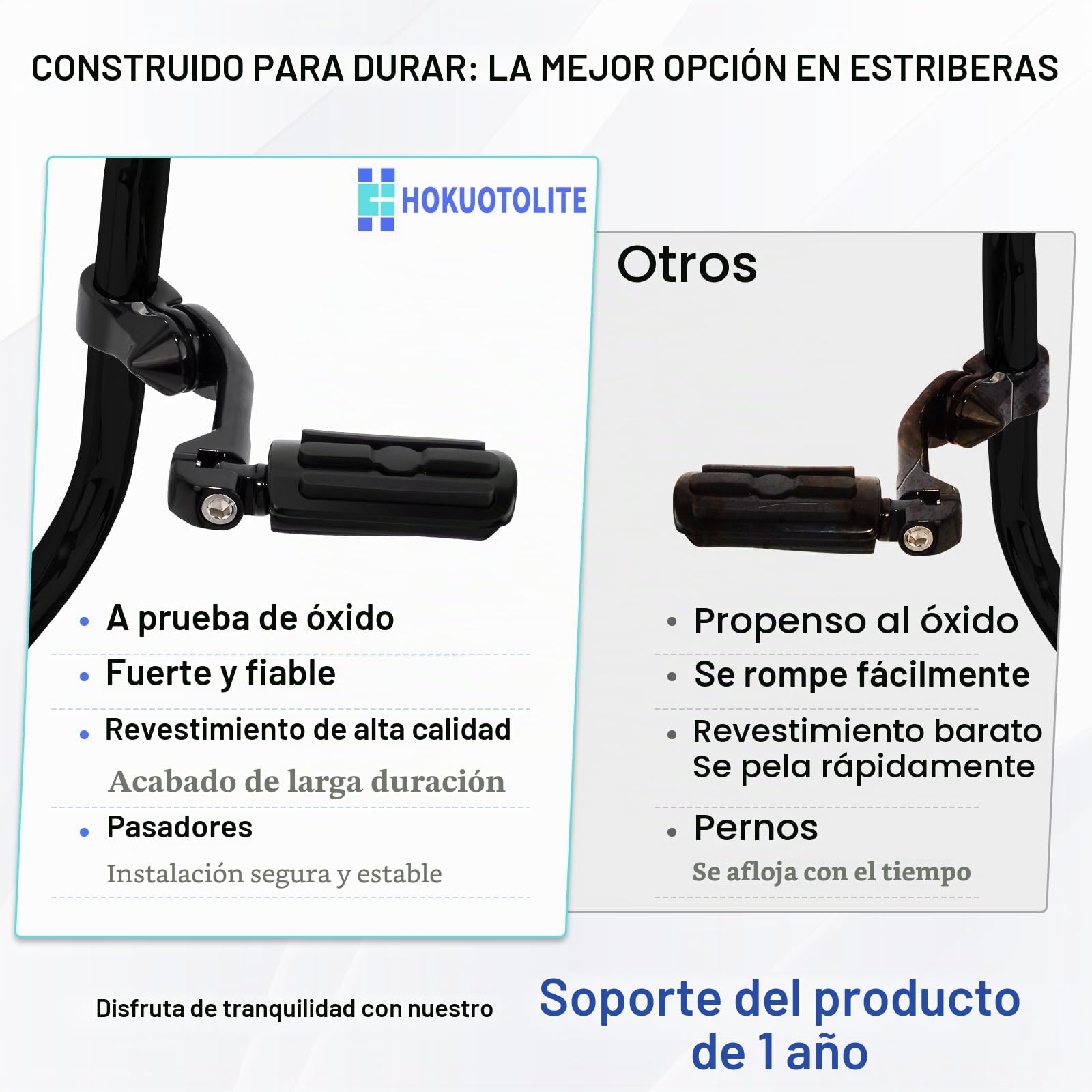 Estriberas ajustables HOKUOTOLITE de 32 mm (1,25") para carretera con kit de montaje en ángulo largo, universales para Harley, Honda, Kawasaki, Suzuki, Yamaha, Indian y Victory Motorcycler. NEGRO.