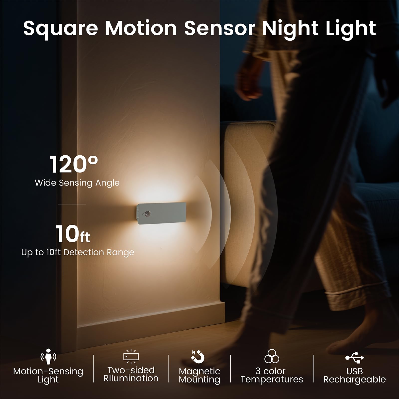 Luce notturna con sensore di movimento retroilluminata a LED, luce notturna ricaricabile, mini luci notturne adesive, luce morbida su due lati, magnetica, regolabile in 3 colori, per camera da letto