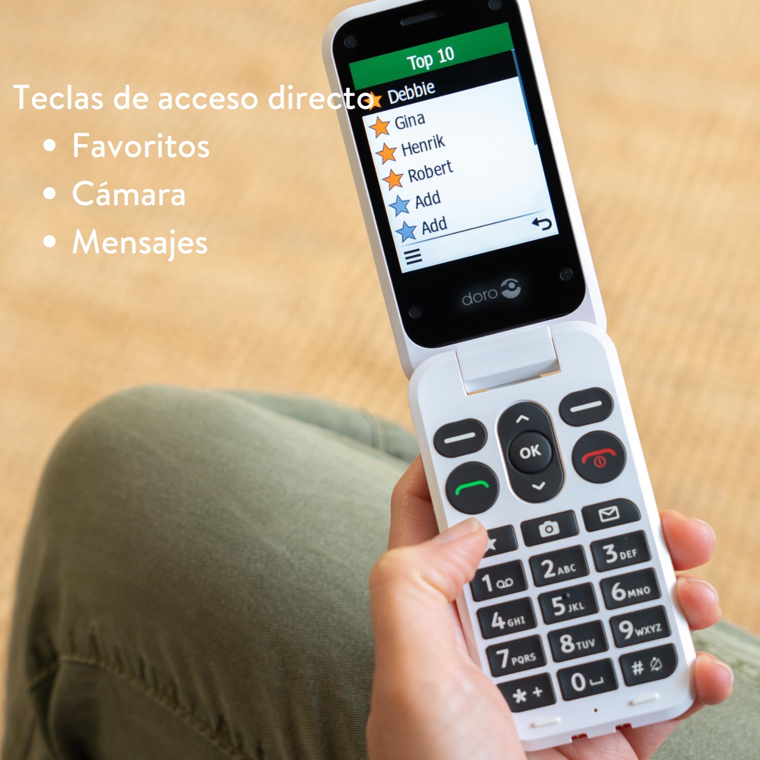 Doro - Leva L20 - Téléphone Portable Senior - Téléphone À Clapet 4G Débloqué - Grand Écran - Son HD Puissant - Appareil Photo - Touche d'Assistance Avec GPS - Socle Chargeur Inclus - Rouge/Blanc