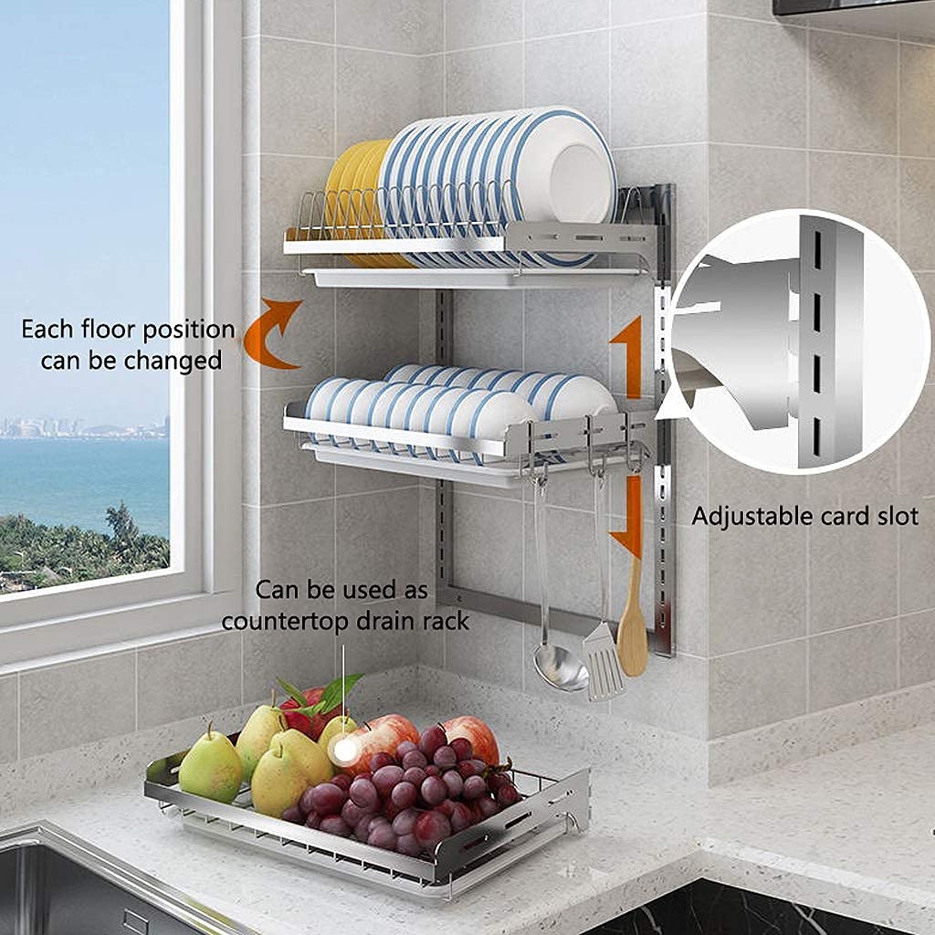 Escurridor de Platos para Fregadero, escurridor de Platos de Pared, escurridor de Acero Inoxidable con Bandeja de Drenaje, escurridor de Almacenamiento(
