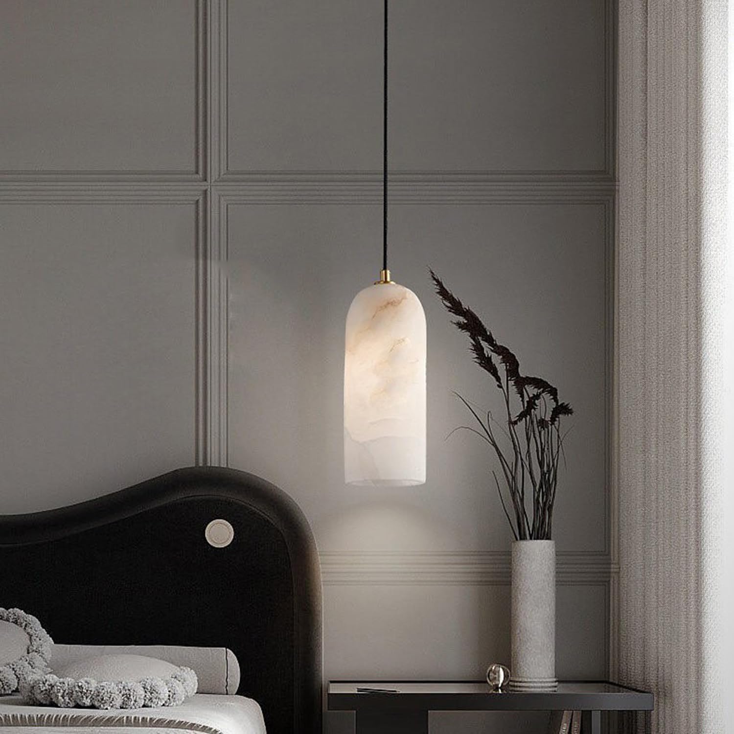 Lampadario a sospensione a soffitto in marmo naturale 10,2 pollici Lampada a Struttura in pietra lucidata a mano Buona trasmissione della luce Base Stile spagnolo Industriale for Soggiorno Interno