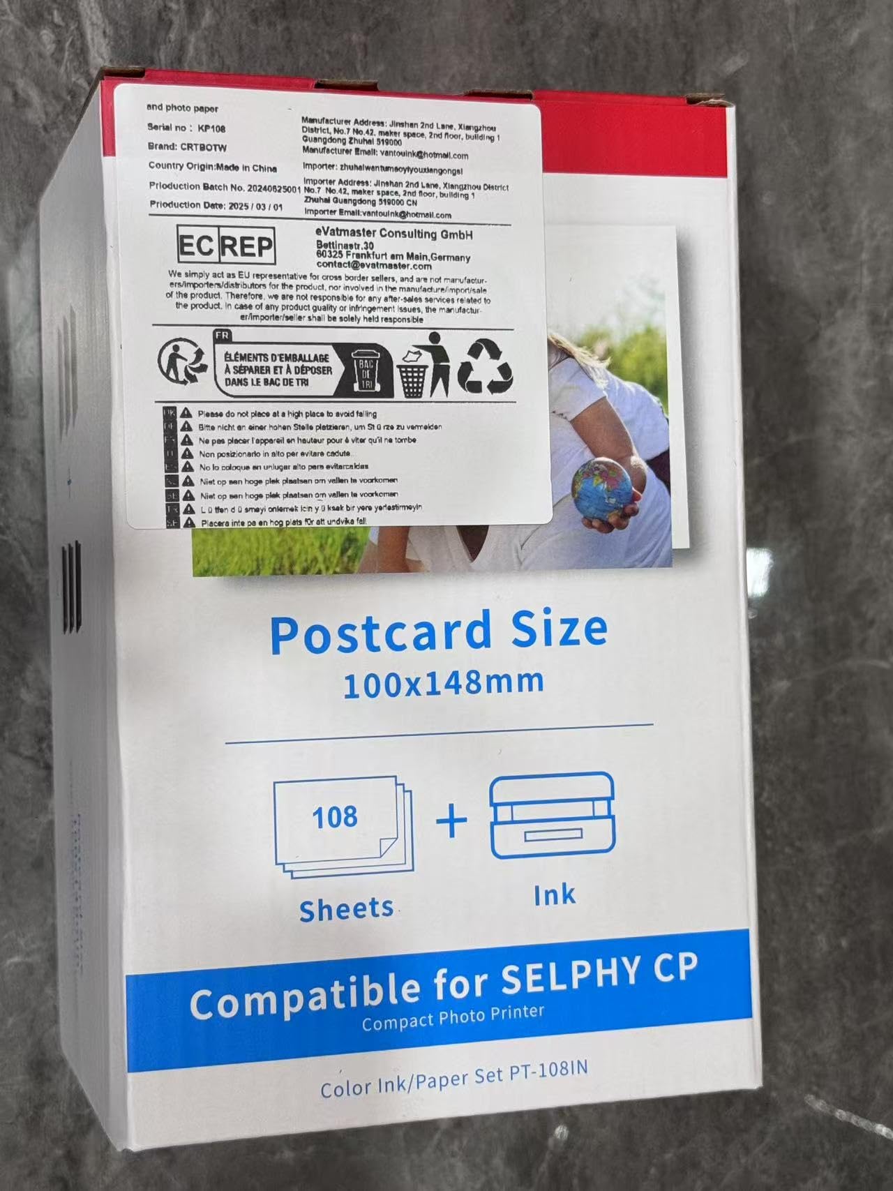 Kompatybilny z Canon Selphy zestaw papieru/kartridży, 108 papier fotograficzny (100 x 148 mm) i 3 kartridże i papier fotograficzny KP-108IN 3115B001(AA) do Canon Selphy CP1500 CP1300 CP1200 CP1000