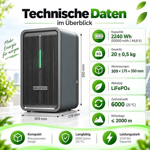 Marstek B2500D 2025 - Memoria solare da 2240 Wh per impianto fotovoltaico, 2,24 kW, espandibile, IP65, batteria LiFePO4 - 3
