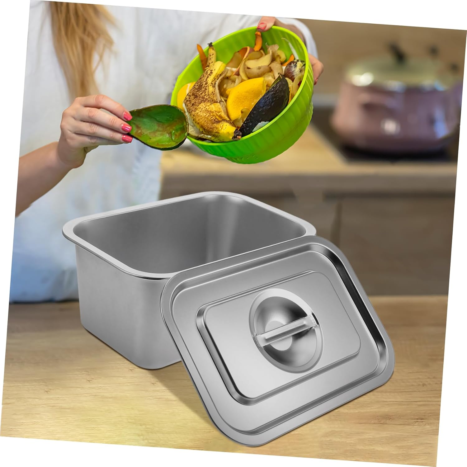 IMIKEYA Indoor Countertop Compost Bin Stainless Steel Food Waste Storage Container Lid