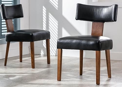 VESCASA Sillas de comedor tapizadas con patas de madera, sillas de comedor acolchadas de piel sintética moderna de mediados de siglo con respaldo