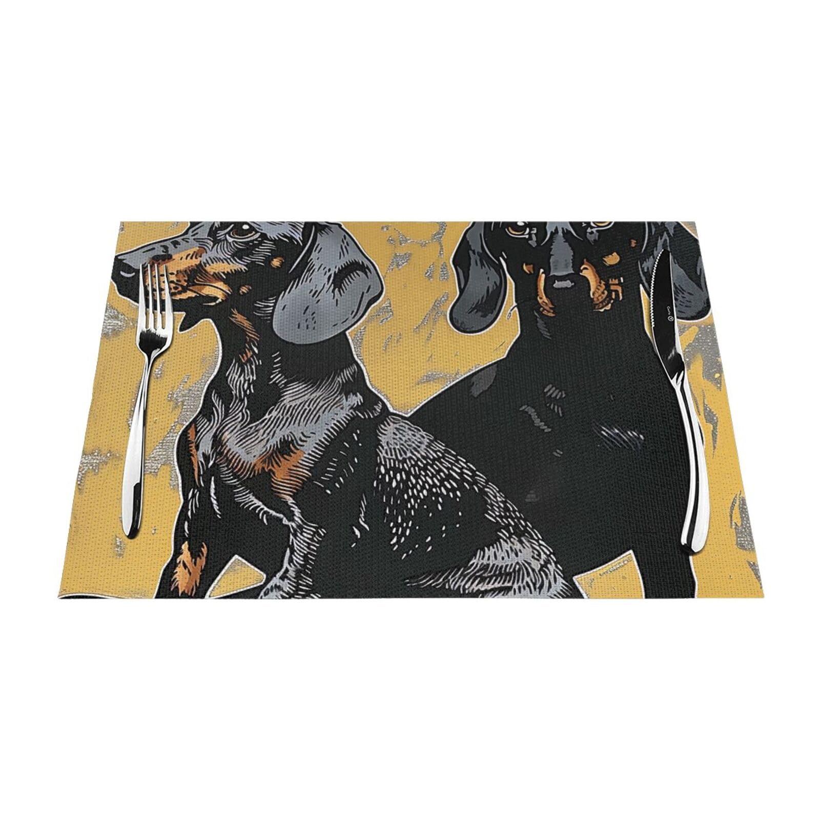 Dachshund Printed PVC Placemat 6 PCS for Kitchen Dining Table Heat-resistand Washable Table Mats 18x12 in