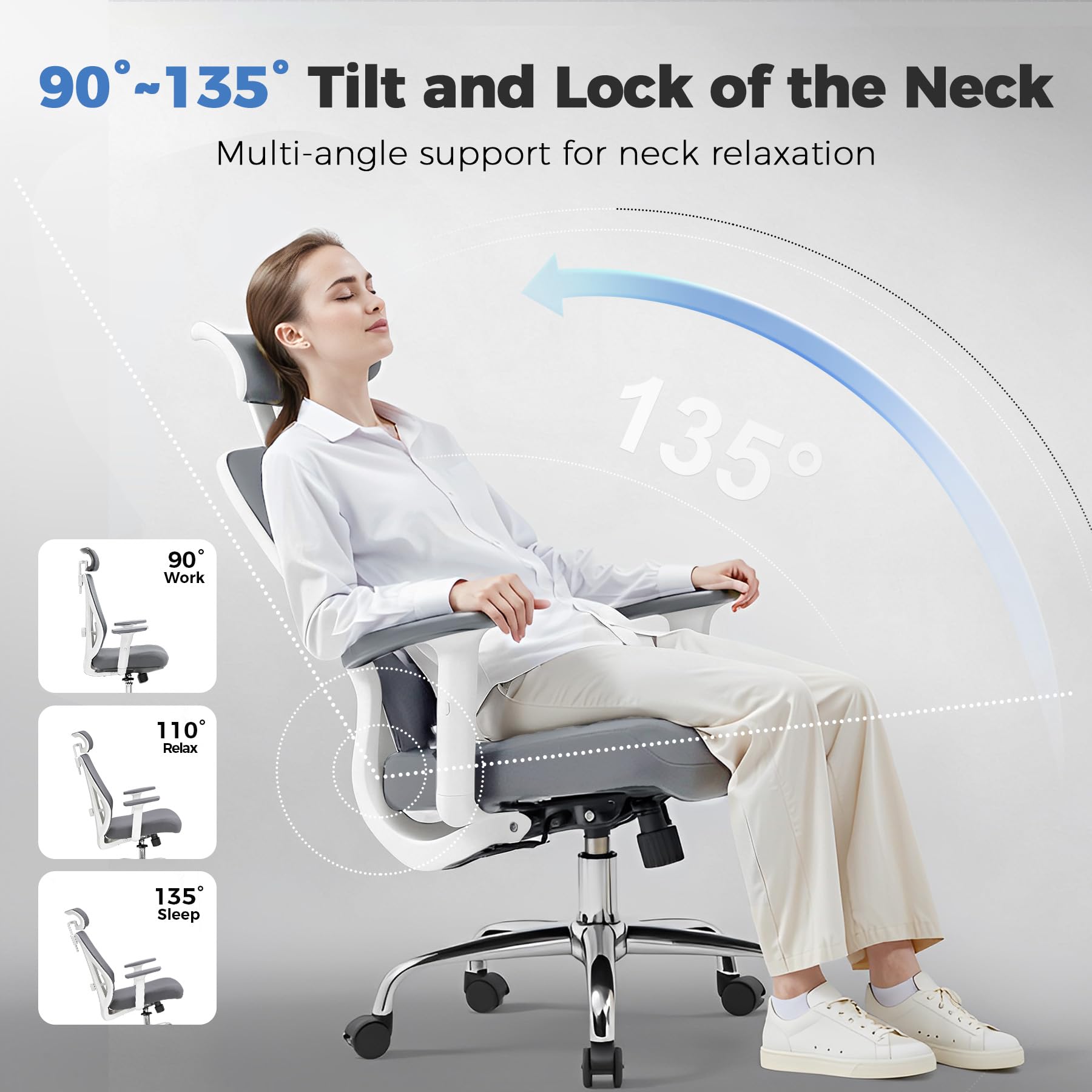 COMHOMA Silla de Oficina ergonómica [Ganador de la Prueba], Silla de Escritorio con reposacabezas 3D y Soporte Lumbar 3D, reposabrazos Ajustables, Silla de Oficina con función basculante e inclinable