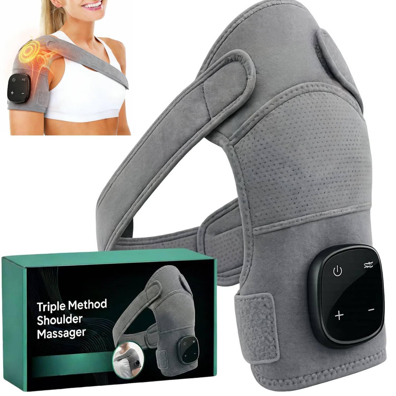RejuvaCare Neck Shoulder Massager with Heat, Air Compression & Vibration, 4D Kneading Deep Tissue Massage, Heated Shoulder Wrap for Men & Women, Adjustable Straps, Cordless for Home & Car Use (Grey) - 1