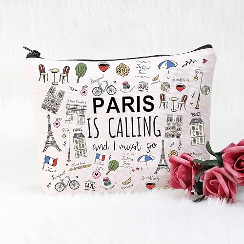 Miniatura 3 de POFULL Regalos temáticos de París Paris Is Calling And I Must Go Bolsa de cosméticos Regalo para amantes de París, Paris está llamando bolsa de
